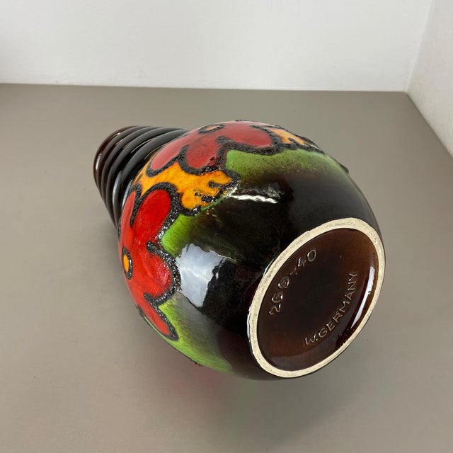 Large Fat Lava Multi-Color Floral Floor Vase from Scheurich, 1970s For Sale - Image 14 of 16