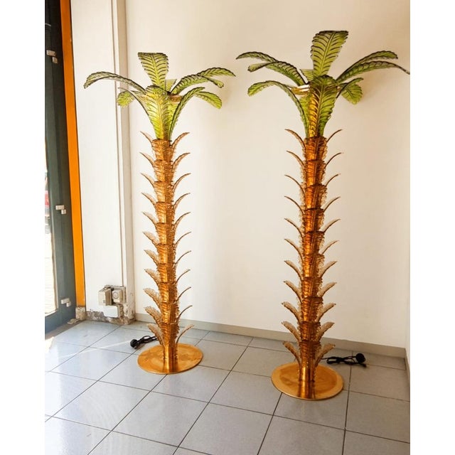 Baroque Palm Tree Floor Lamps in Brass & Murano Glass, Set of 2 For Sale - Image 3 of 17