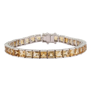 Certified 20.98 Ct Natural Citrine Statement Tennis Bracelet in 925 Silver Handmade Jewelry For Sale