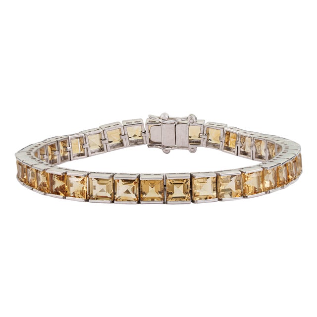 Certified 20.98 Ct Natural Citrine Statement Tennis Bracelet in 925 Silver Handmade Jewelry For Sale