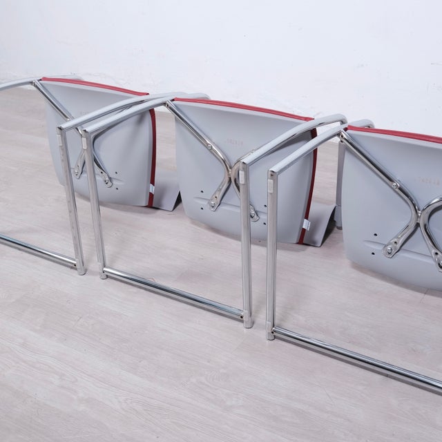 Gray Air Jr Luxy Waiting Chairs in Gray and Burgundy Chrome Legs, Italy, Set of 3 For Sale - Image 8 of 18