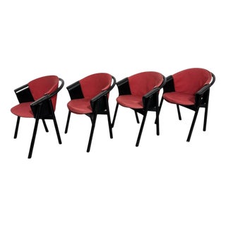 Modern Chairs in Lacquered Wood and Fabric from Pozzi & Verga, 1970s, Set of 4 For Sale