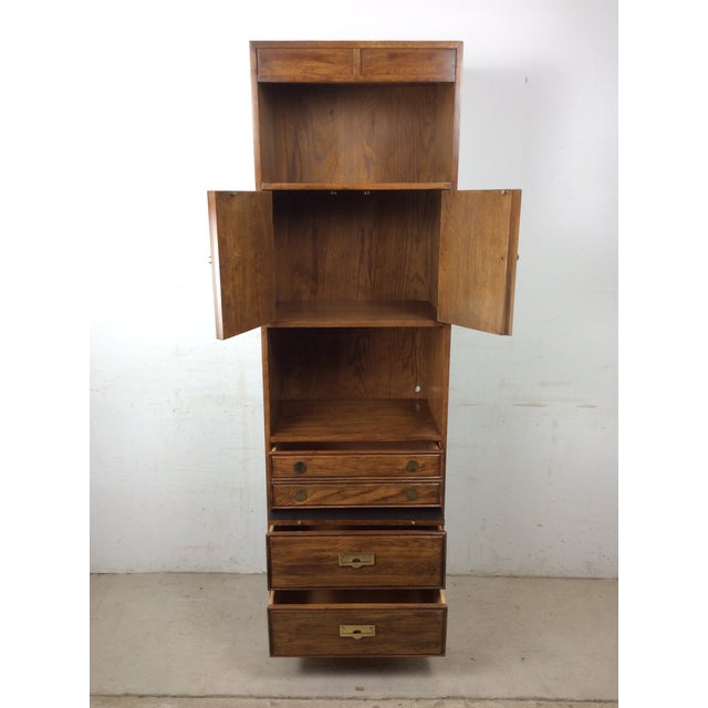 Vintage Campaign Style Oak Wall Unit With Brass Hardware For Sale - Image 11 of 17