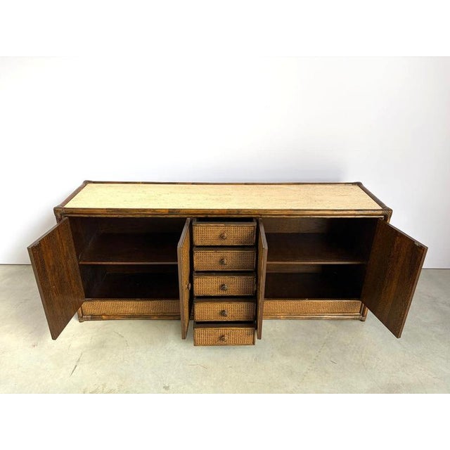 Wood Vintage Rattan and Travertine Sideboard, 1960s For Sale - Image 7 of 13