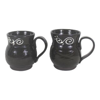 Vintage Signed Studio Pottery Coffee Mugs- A Pair For Sale
