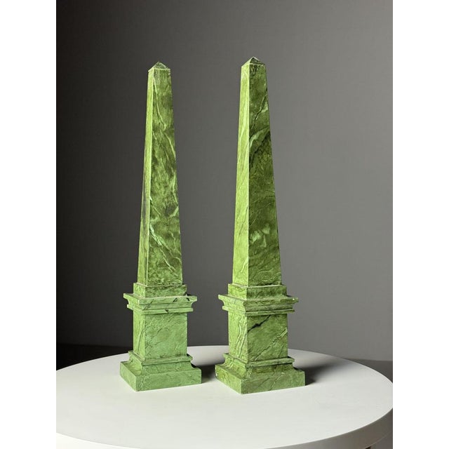 Green Green Faux Marble Obelisks, Set of 2 For Sale - Image 8 of 14