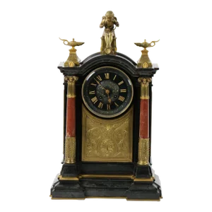 19th Century French Marble & Bronze Figural Mantel Clock Signed by Japy Freres