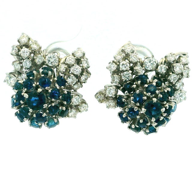 1970s Pair of Frantz Hingelberg Danish 14k Gold Sapphire and Diamond Floral Earrings For Sale - Image 11 of 16