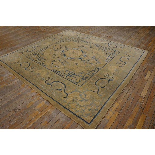 Textile 1880s Beige Blue Traditional Antique Chinese Peking Rug 7'9" X 8'1" Wool Square For Sale - Image 7 of 10