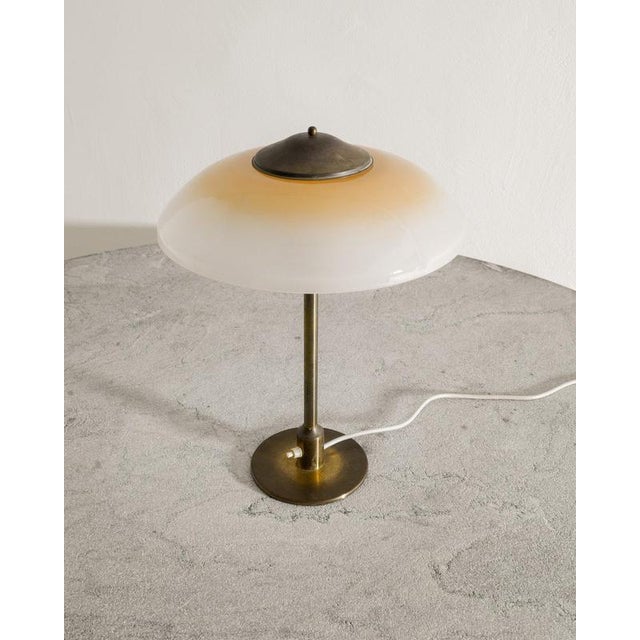 Danish Mid-Century Brass & Opaline Glass Table Desk Lamp by Fog & Mørup Denmark, 1950s For Sale - Image 3 of 7