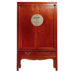 Antique Dark Brown Armoire With Round Medallion From China, 19th Century