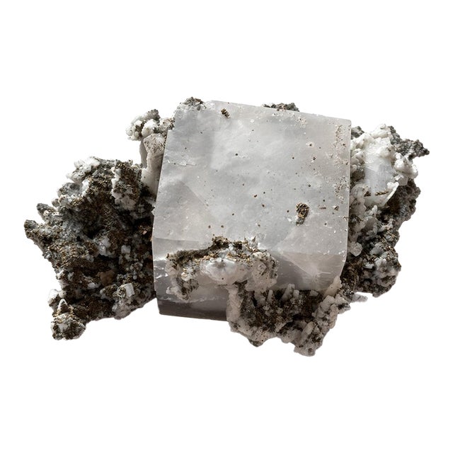 Large Natural Fluorite Cube Crystal Specimen With Pyrite & Calcite Matrix For Sale