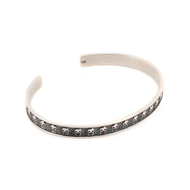 Sterling Silver Skull Symbol Cuff Bracelet For Sale - Image 4 of 7