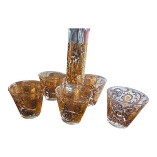 Late 20th Century Culver Glasses and Pitcher - Set of 5 For Sale