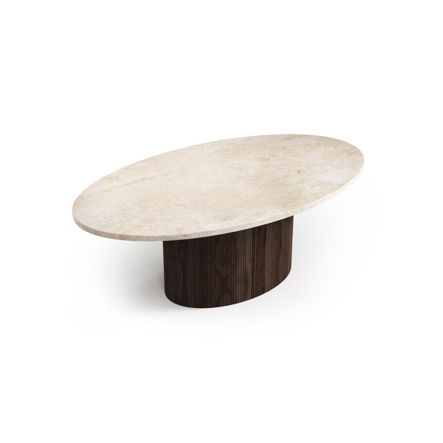 Elliptical Coffee Table Valleyra in Crema Marble from Stone Valley For Sale - Image 4 of 6