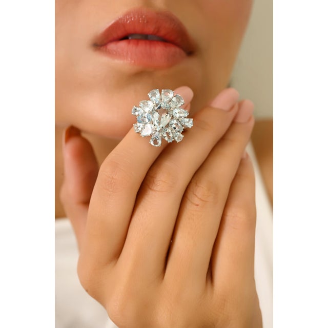 14k Gold Natural Aquamarine Vintage Cocktail Ring Size 5 For Sale - Image 10 of 14