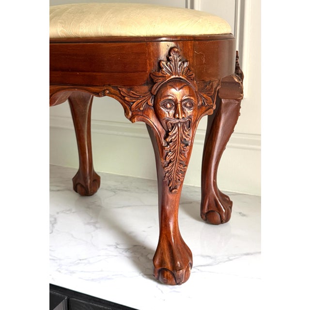 Vintage Thornton White Charleston South Carolina Chippendale Style Carved Mahogany Footstool 18.25"h X17"x15" For Sale - Image 4 of 18