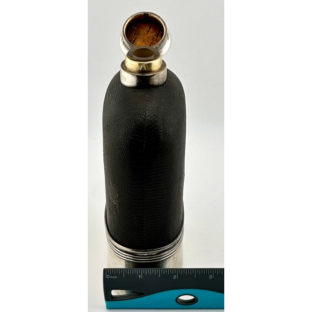 Fine Quality Antique Large 1 Pint Size Sterling Silver Crystal & Snakeskin Whiskey Travel Flask by Gorham Manufacturing Co. For Sale - Image 18 of 18