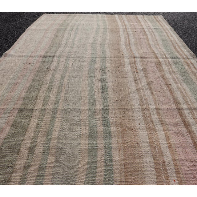 Vintage Turkish Kilim With Vertical Stripes in Sage Green, Sand, and Faded Rose For Sale - Image 9 of 11