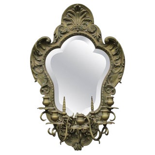 19th Century Gilt Brass Mirror with Five Branch Candelabra For Sale