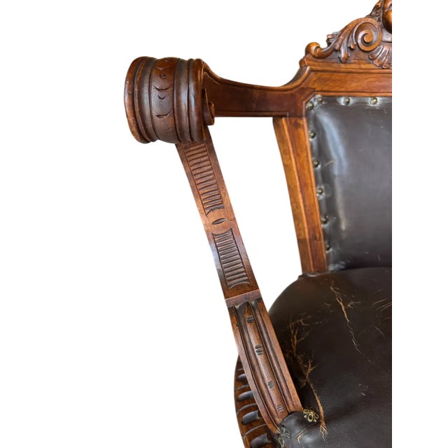 Mid 19th Century 19th Century French Walnut Swivel Chair: Figural Crest & Organic Movement For Sale - Image 5 of 17