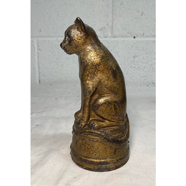 Figurative Antique 1900's Ac Williams Hand Painted Cast Iron Gold Circus Cat Still Bank For Sale - Image 3 of 10