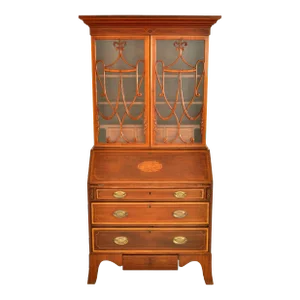 Antique Georgian Sheraton Neo-Classical Inlaid Mahogany Secretary Bookcase, 1795