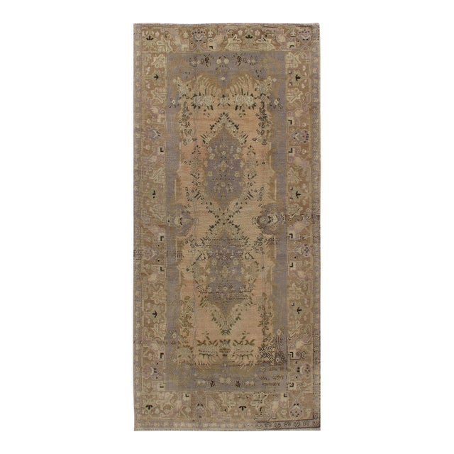 Vintage Turkish Taupe Oushak Area Rug - 4'11 × 10'2 For Sale