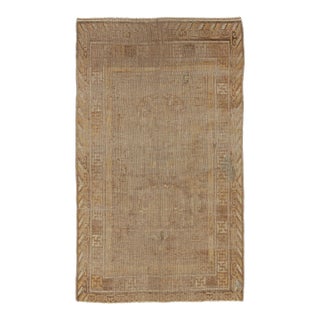 Antique Distressed Khotan Rug in Brown & Gold Geometric Design - Rug & Kilim For Sale