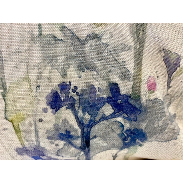 Cream 20” Square Pillow With a Blue & Gold Watercolor-Like Floral Print - Made in U K For Sale - Image 8 of 11