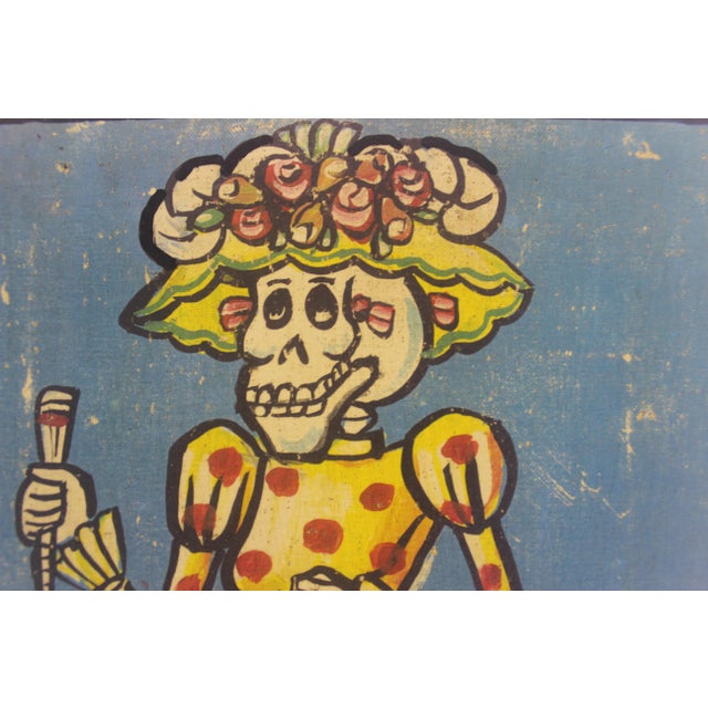 Vintage Mexican Day of the Dead Folk Art Painting For Sale - Image 10 of 11