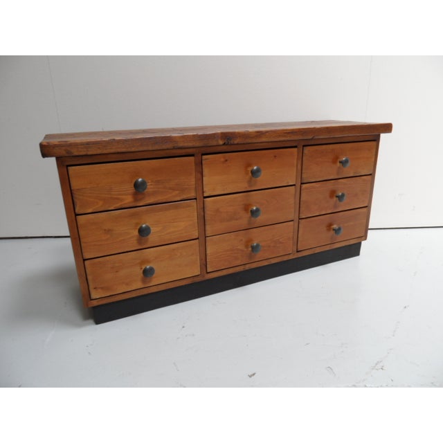 Vintage Pine Filing Cabinet with Nine Drawers, 1950s, in Very Good conditions. Designed 1950 to 1959