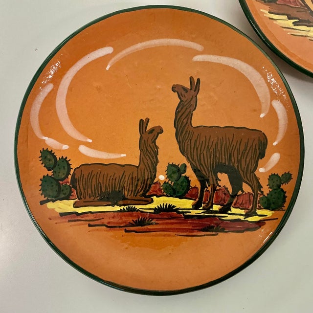 1950s 1950s Vintage Southwestern Folk Art Boho Chic Peruvian Terra Cotta Dinner Plates - Set of 5. For Sale - Image 5 of 11