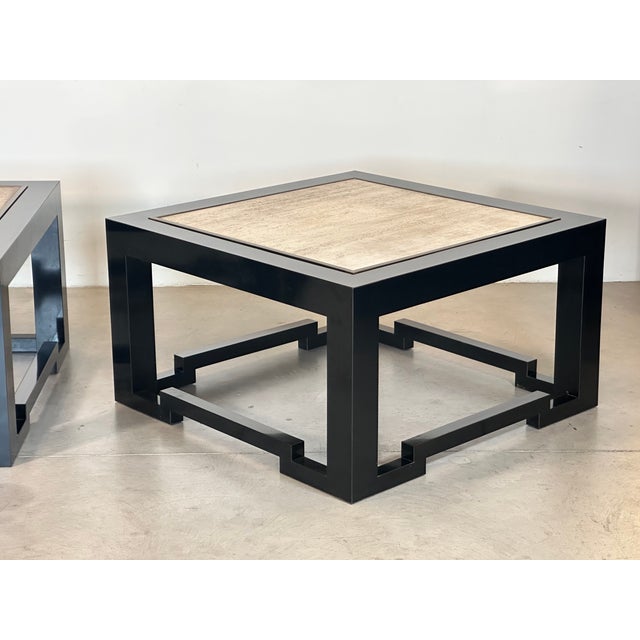 Black Wood and Travertine Coffee Tables in the style of Maison Jansen, 1970s, Set of 2 For Sale - Image 8 of 14