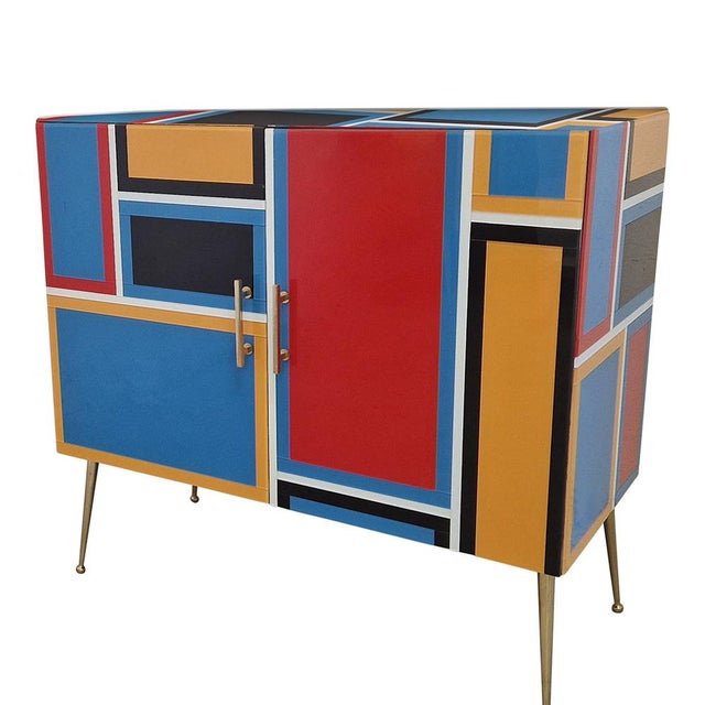 Two-Door Sideboard in Multicolor Glass, 1980s For Sale - Image 3 of 9