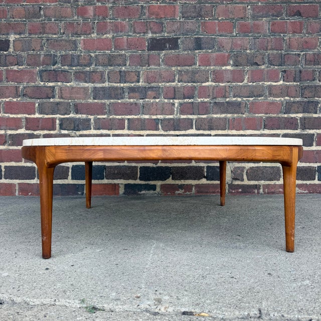 Mid-Century Modern Mid-Century Modern Walnut Rythm Coffee Table With Travertine Top by Lane For Sale - Image 3 of 12