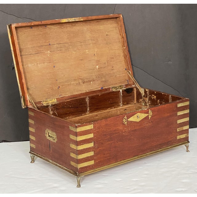 British Military Officer's Campaign Trunk or Stationery Box of Brass-Bound Teak For Sale In Austin - Image 6 of 11