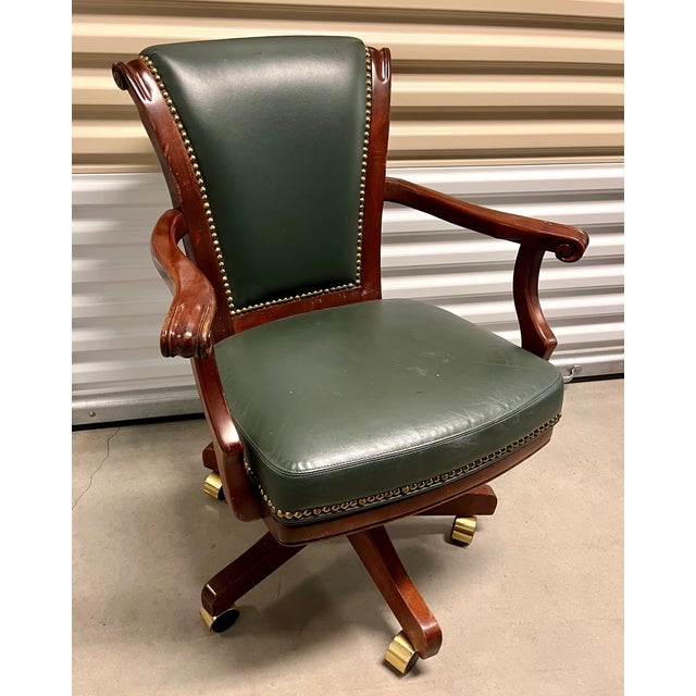 Traditional Vintage 1970s Mikhail Darafeev Pedestal Dining/Poker Table With Six Leather Swivel Chairs For Sale - Image 3 of 18