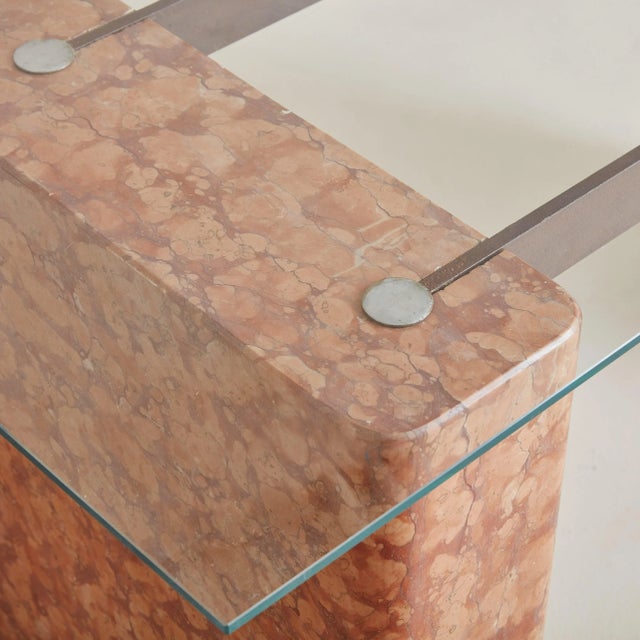 Glass Breccia Pernice Marble Console Table with Glass Top, Italy 1970s For Sale - Image 7 of 11