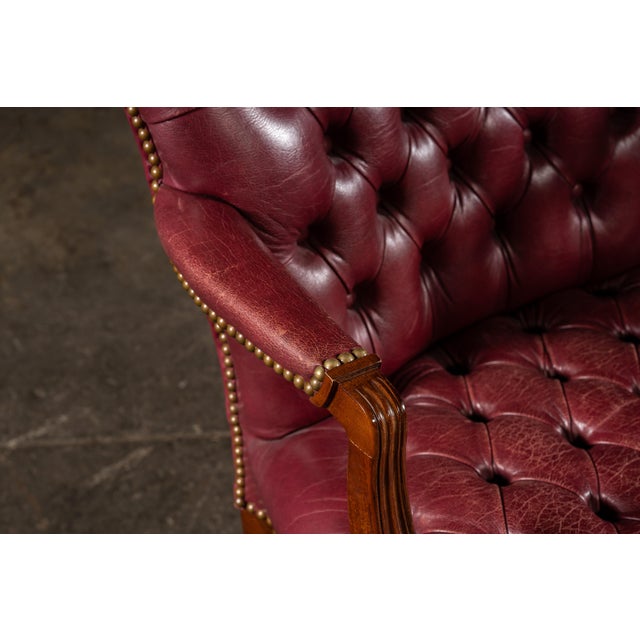 Late 20th Century Pair of Tufted Leather Round-Back Dining Chairs in Burgundy For Sale - Image 12 of 12