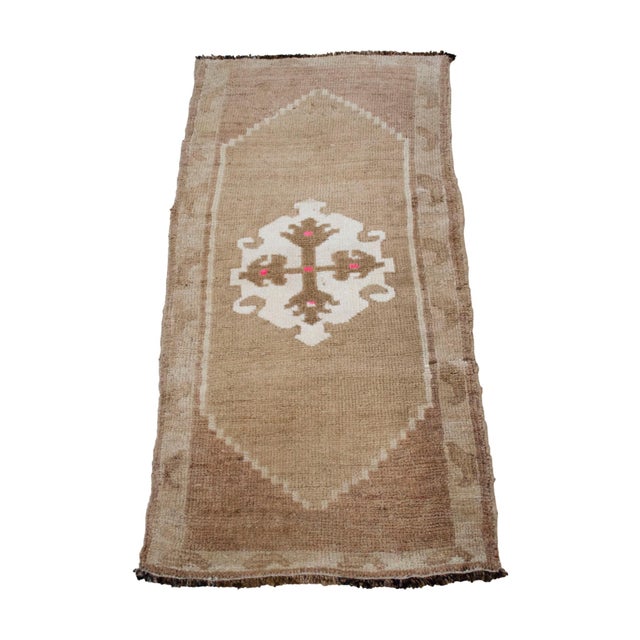 Small Turkish Rug Yastik Hand Knotted Undyed Organic Wool Petite Rug Mat Doormat - 19'' X 39'' For Sale - Image 6 of 14