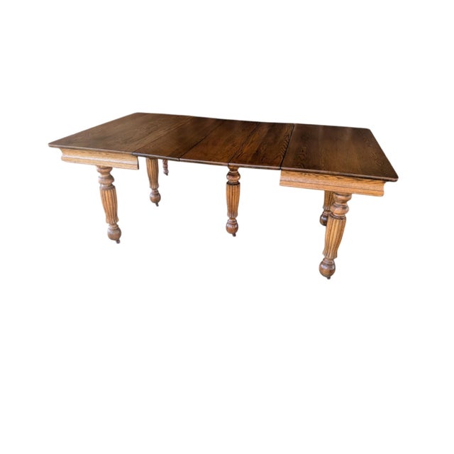 Late 19th Century Early American Solid Oak Banquet Dining Table With Fluted Legs on Casters For Sale - Image 12 of 18