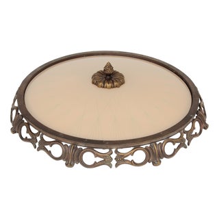 Large Art Deco Recessed Light Fixture in Brass and Glass, 1950s For Sale