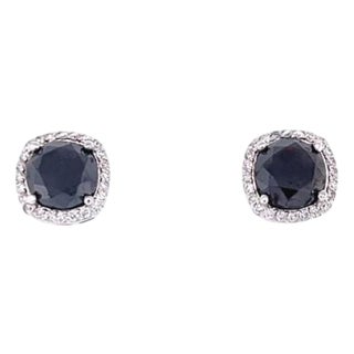 5.92 Carat Black Diamond White Diamond 14 Karat White Gold Stud Earrings, A Pair For Sale
