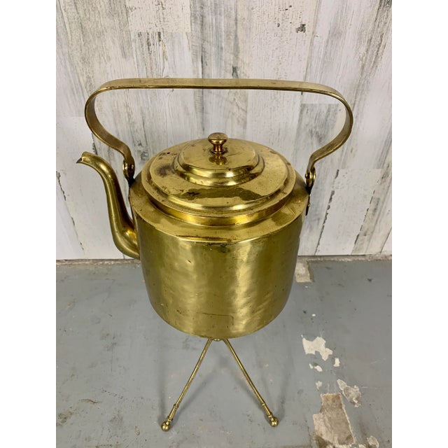 Rustic Antique Dutch Brass Coffee Pot and Trivet For Sale - Image 3 of 13