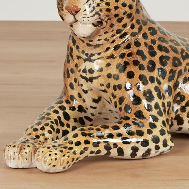 Yellow Vintage Italian Glazed Terra Cotta Leopard Sculpture For Sale - Image 8 of 12