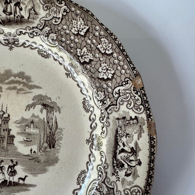 Mid 19th Century J & Mpb & Co Glasgow Scotland Italian Lakes Brown Transferware Plate For Sale - Image 5 of 5