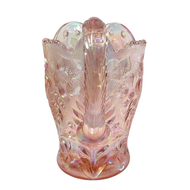 The Pink Tiger Lily Glass Pitcher by Lenox Imperial is a vintage piece with a glossy finish, featuring a vibrant pink...