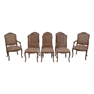 Set of 8 French Louis XV Style Cane Back Dining Chairs - New Upholstery For Sale