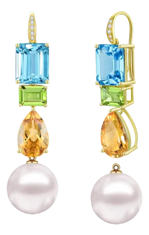 GemFusion 13.65ctw Topaz Peridot Citrine Diamond Pearl Convertible Drop Earrings in 14k Gold